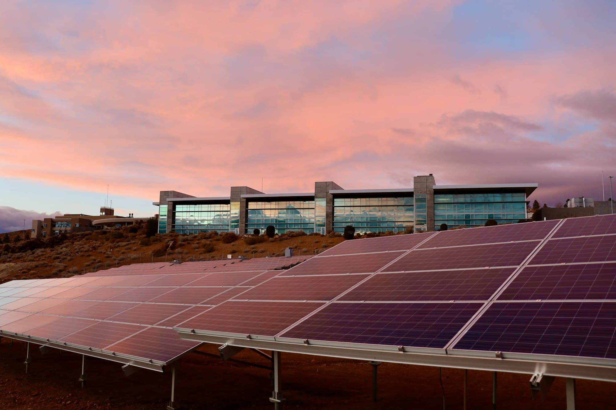 Photovoltaic solar panels angled toward the sun