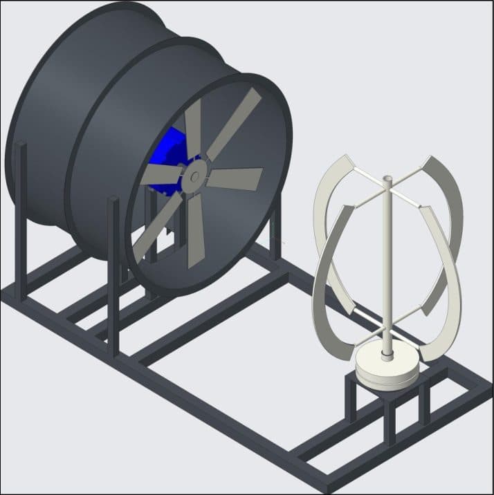 Wind tunnel test rig with a vertical turbine